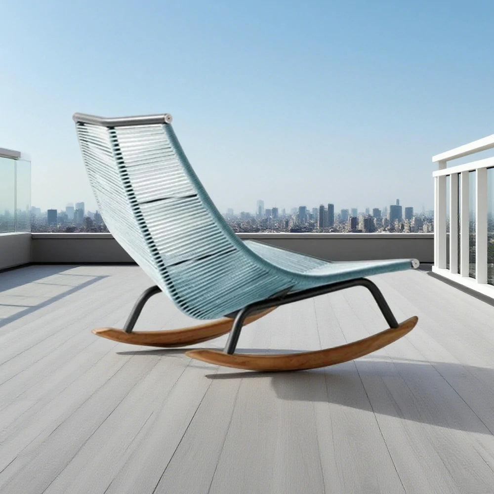 SOLARA Sleigh Rocking Chair - Smooth Rocking Motion, Handwoven Rattan with Aluminium Frame, Stable Design - Blue