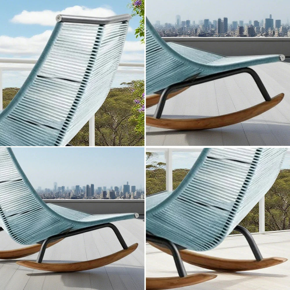 SOLARA Sleigh Rocking Chair - Smooth Rocking Motion, Handwoven Rattan with Aluminium Frame, Stable Design - Blue