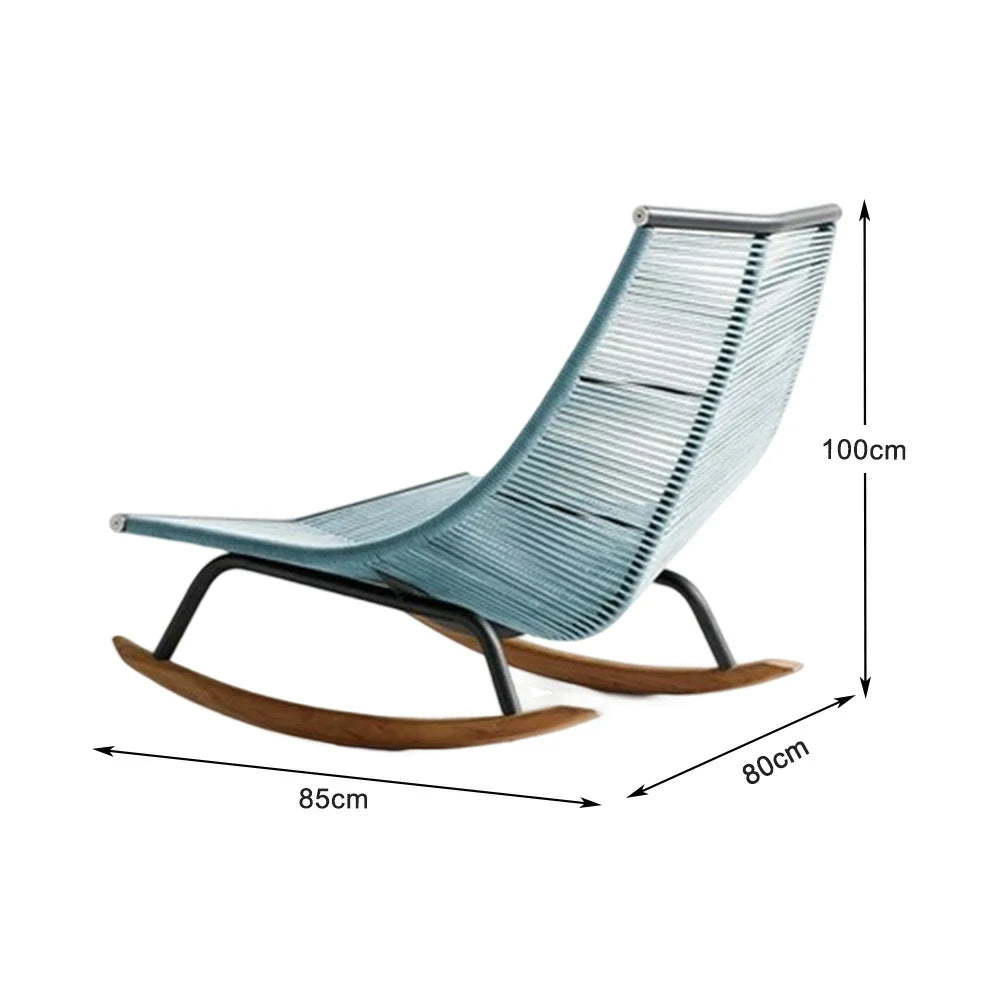 SOLARA Sleigh Rocking Chair - Smooth Rocking Motion, Handwoven Rattan with Aluminium Frame, Stable Design - Blue