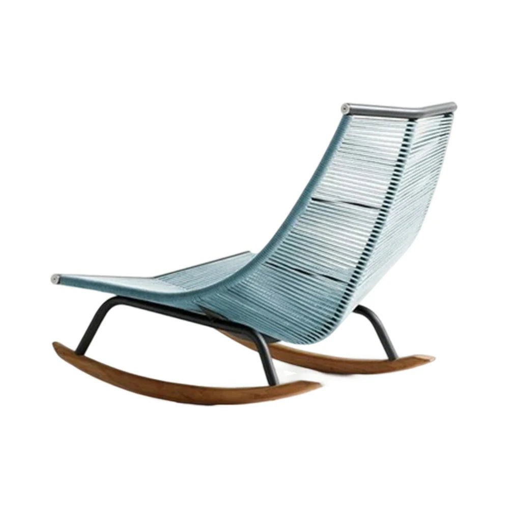 SOLARA Sleigh Rocking Chair - Smooth Rocking Motion, Handwoven Rattan with Aluminium Frame, Stable Design - Blue
