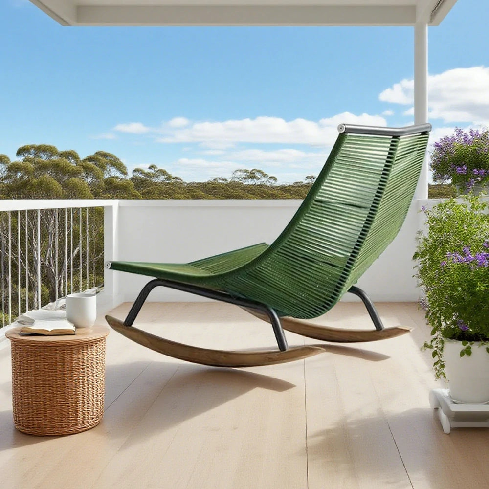 SOLARA Sleigh Rocking Chair - Smooth Rocking Motion, Handwoven Rattan with Aluminium Frame, Stable Design - Green