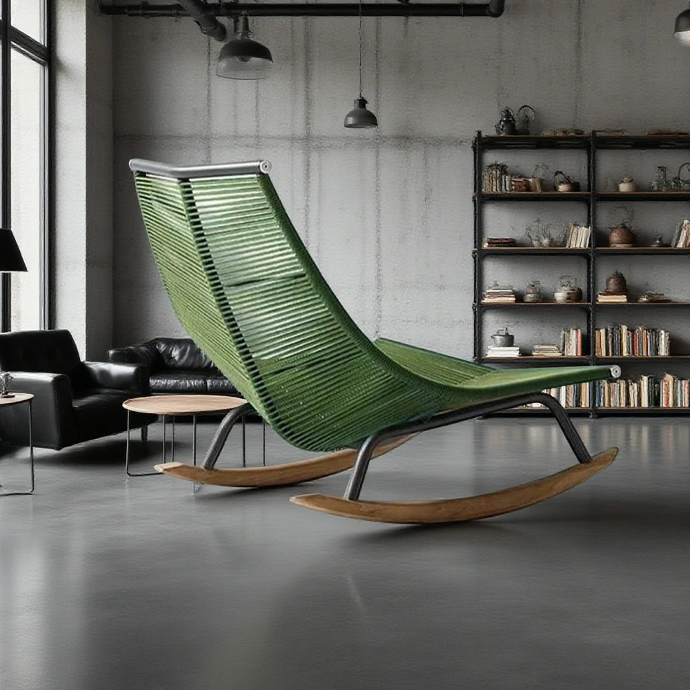SOLARA Sleigh Rocking Chair - Smooth Rocking Motion, Handwoven Rattan with Aluminium Frame, Stable Design - Green