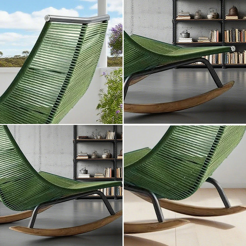 SOLARA Sleigh Rocking Chair - Smooth Rocking Motion, Handwoven Rattan with Aluminium Frame, Stable Design - Green