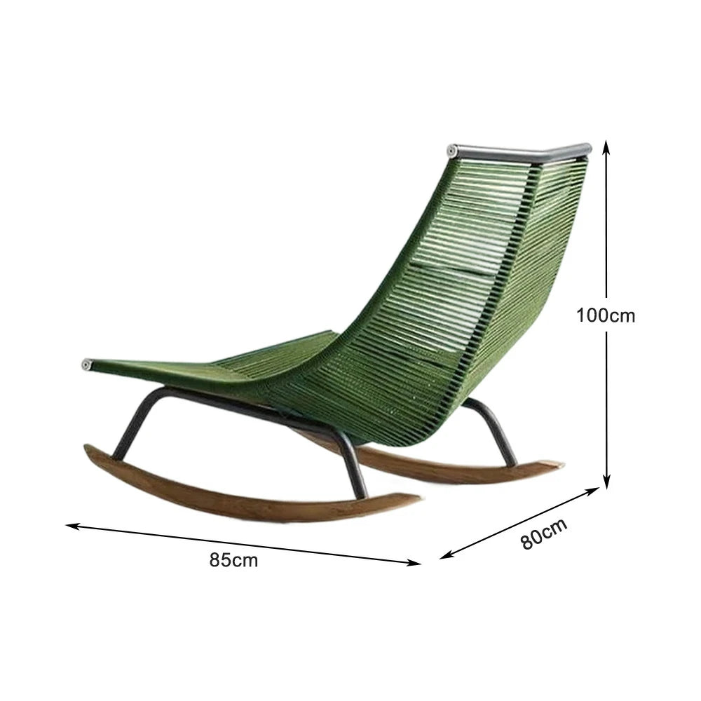 SOLARA Sleigh Rocking Chair - Smooth Rocking Motion, Handwoven Rattan with Aluminium Frame, Stable Design - Green