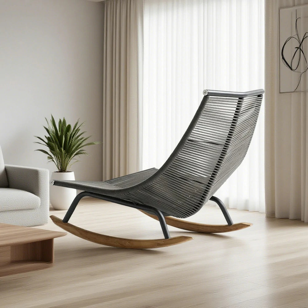 SOLARA Sleigh Rocking Chair - Smooth Rocking Motion, Handwoven Rattan with Aluminium Frame, Stable Design - Grey