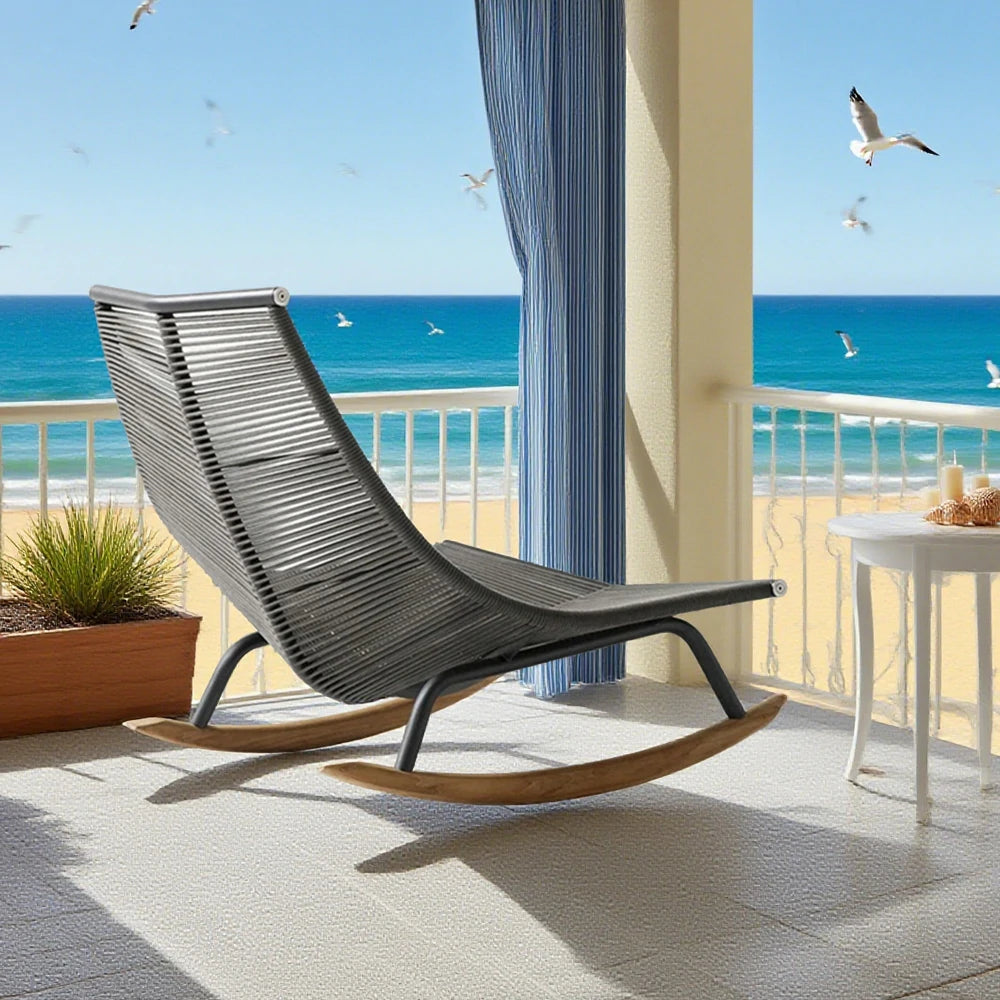SOLARA Sleigh Rocking Chair - Smooth Rocking Motion, Handwoven Rattan with Aluminium Frame, Stable Design - Grey