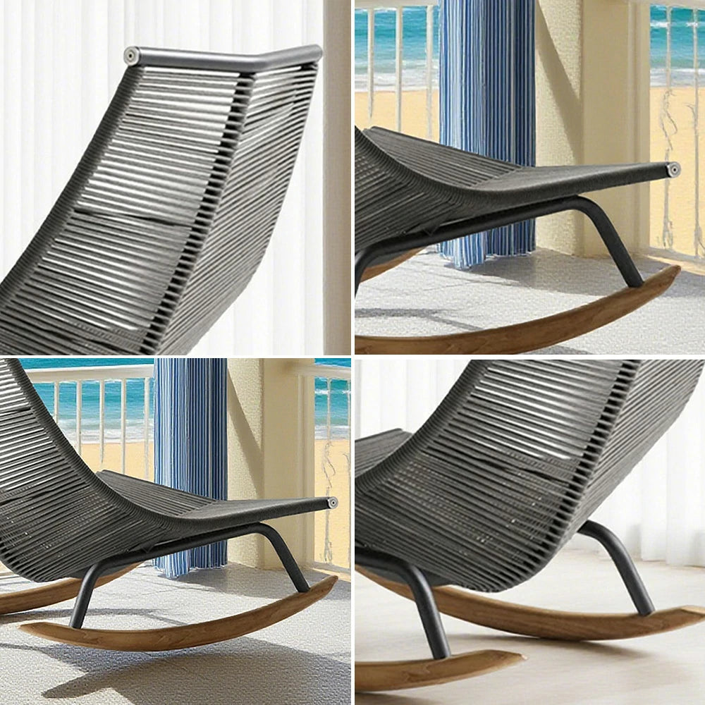 SOLARA Sleigh Rocking Chair - Smooth Rocking Motion, Handwoven Rattan with Aluminium Frame, Stable Design - Grey