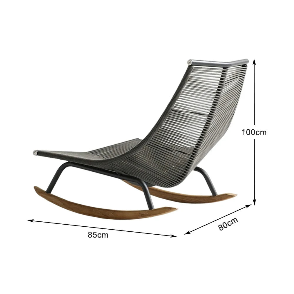 SOLARA Sleigh Rocking Chair - Smooth Rocking Motion, Handwoven Rattan with Aluminium Frame, Stable Design - Grey