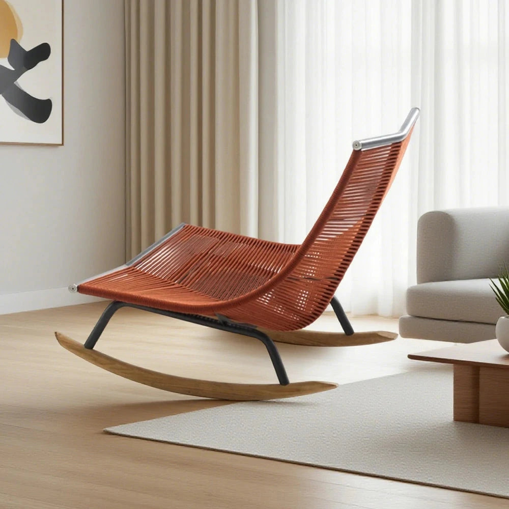 SOLARA Sleigh Rocking Chair - Smooth Rocking Motion, Handwoven Rattan with Aluminium Frame, Stable Design - Orange