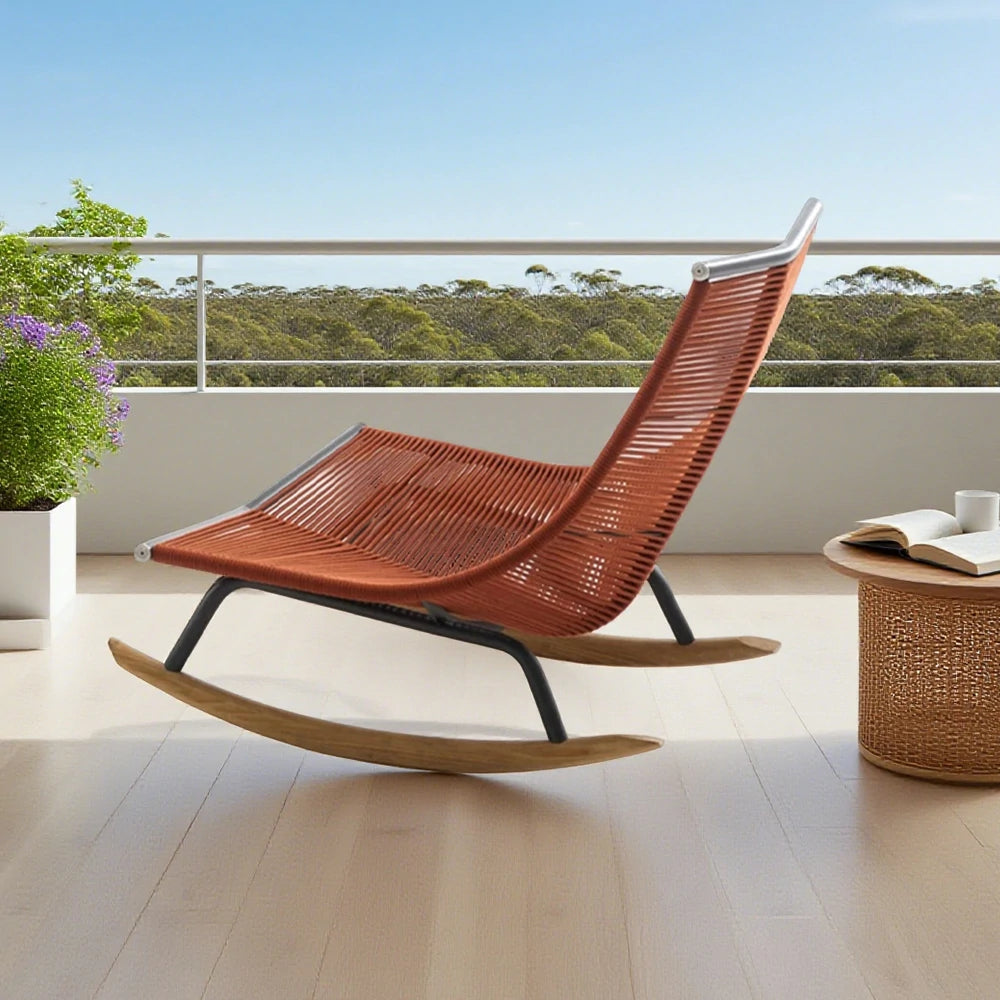 SOLARA Sleigh Rocking Chair - Smooth Rocking Motion, Handwoven Rattan with Aluminium Frame, Stable Design - Orange