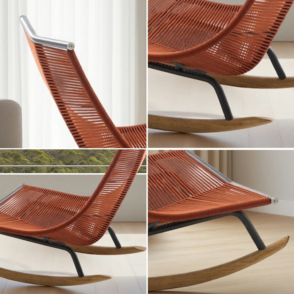 SOLARA Sleigh Rocking Chair - Smooth Rocking Motion, Handwoven Rattan with Aluminium Frame, Stable Design - Orange