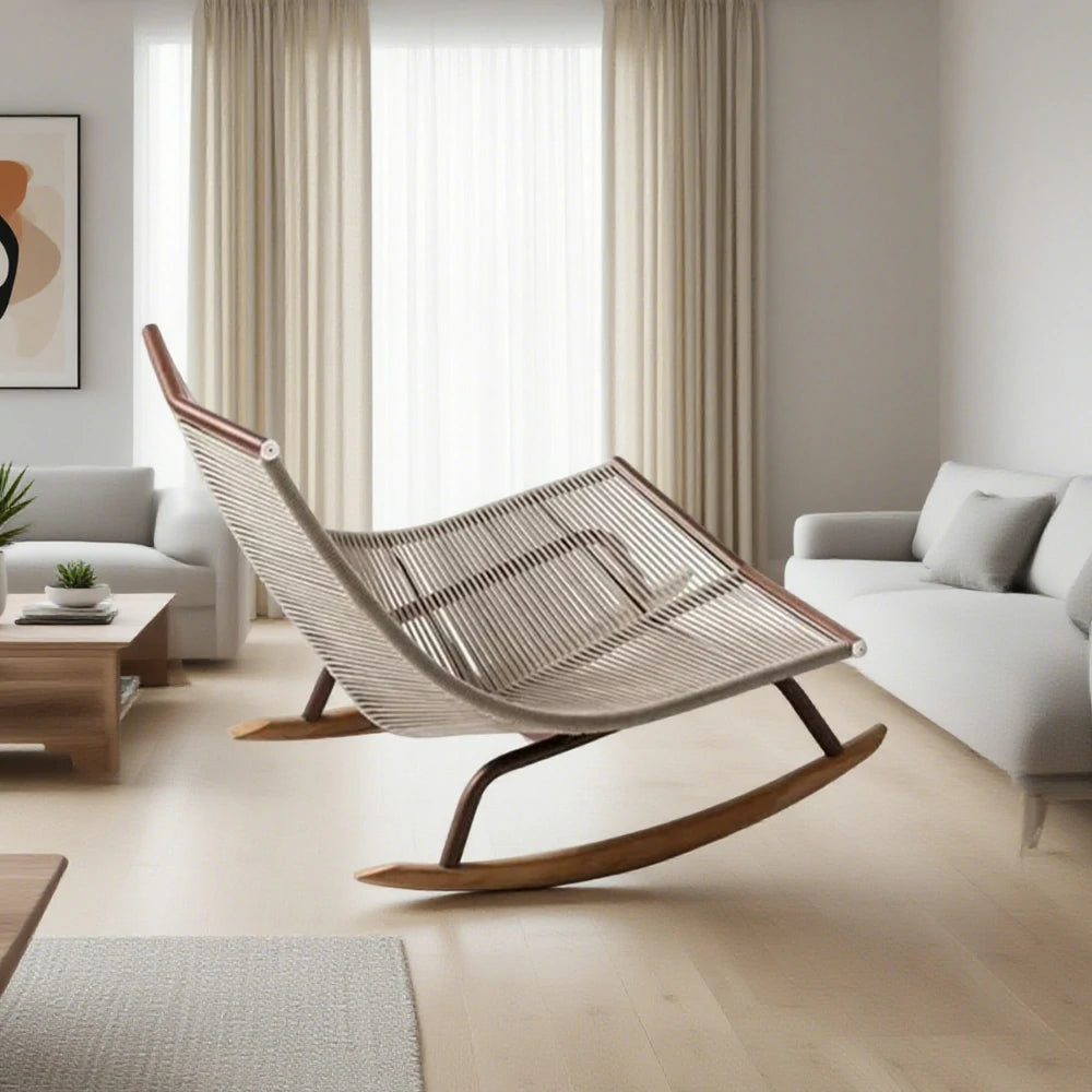 SOLARA Sleigh Rocking Chair - Smooth Rocking Motion, Handwoven Rattan with Aluminium Frame, Stable Design - White