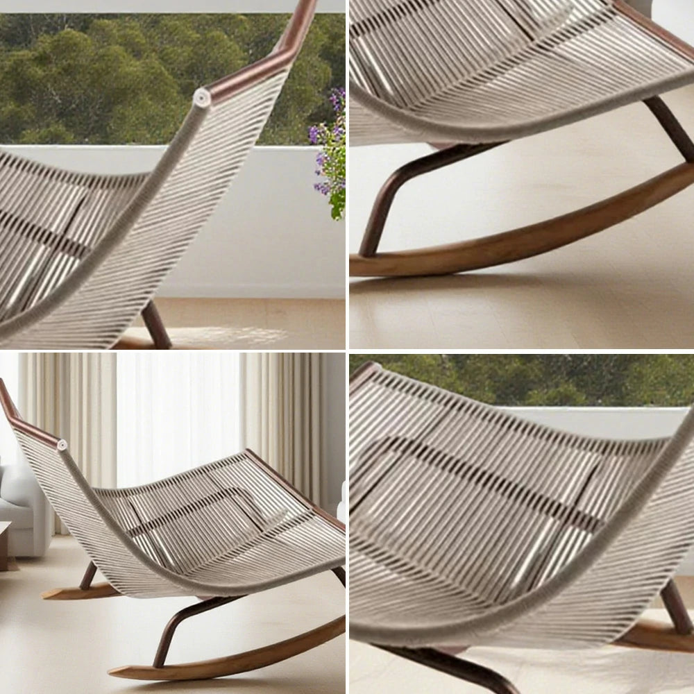 SOLARA Sleigh Rocking Chair - Smooth Rocking Motion, Handwoven Rattan with Aluminium Frame, Stable Design - White