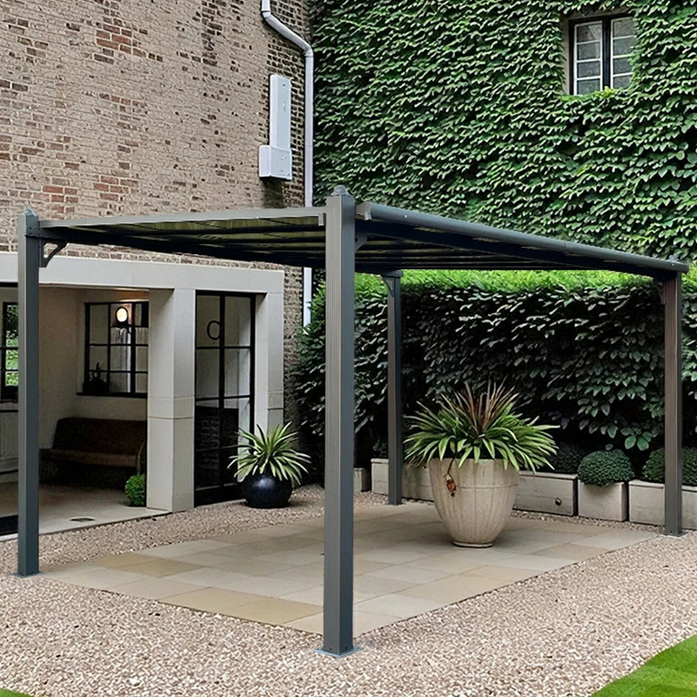 SOLARA Outdoor Canopy - Heavy-Duty Pavilion with Triangular Reinforcement & 10cm Thick Posts, High-Low Drainage Design - Grey