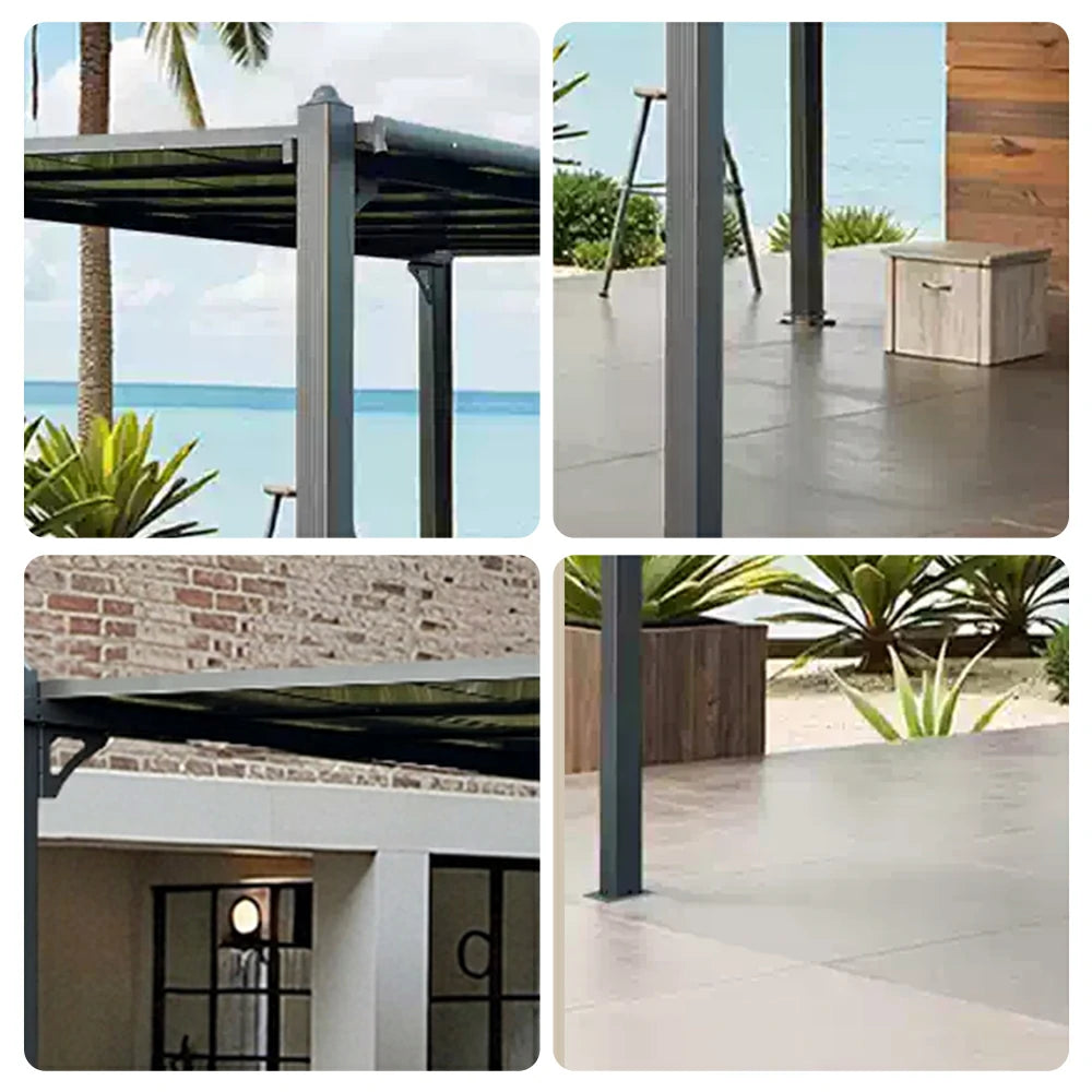 SOLARA Outdoor Canopy - Heavy-Duty Pavilion with Triangular Reinforcement & 10cm Thick Posts, High-Low Drainage Design - Grey