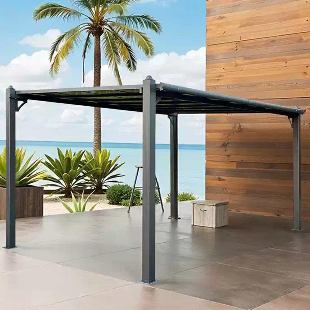 SOLARA Outdoor Canopy - Heavy-Duty Pavilion with Triangular Reinforcement & 10cm Thick Posts, High-Low Drainage Design - Grey