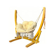 SOLARA Outdoor Wooden Swing Chair with Cushion Set - Premium Solid Wood Frame, 137cm Garden & Patio Relaxation Seat, Durable Rope & Adjustable Height - Yellow