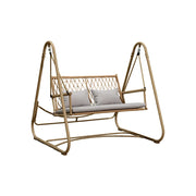 SOLARA Classic Single Swing Chair - Handwoven Bamboo Rattan Design, Durable Alloy Steel Frame, 148cm Relaxing Garden & Patio Seating - Yellow