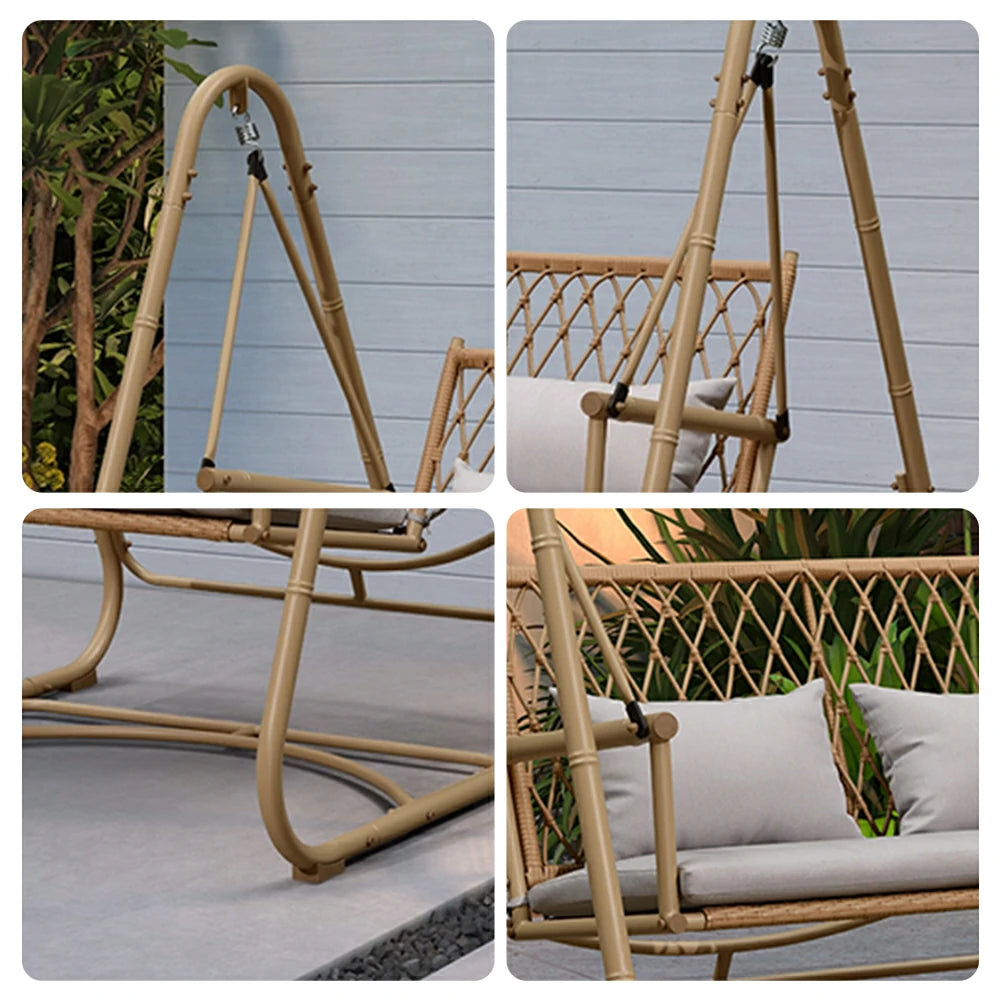 SOLARA Classic Single Swing Chair - Handwoven Bamboo Rattan Design, Durable Alloy Steel Frame, 148cm Relaxing Garden & Patio Seating - Yellow