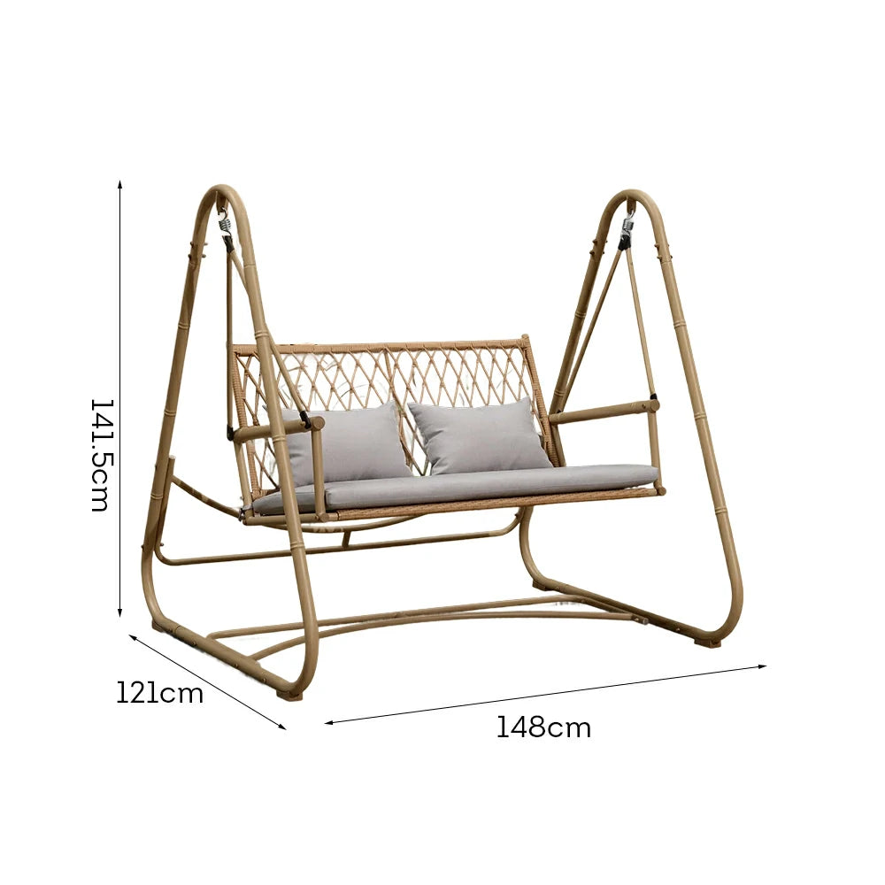 SOLARA Classic Single Swing Chair - Handwoven Bamboo Rattan Design, Durable Alloy Steel Frame, 148cm Relaxing Garden & Patio Seating - Yellow