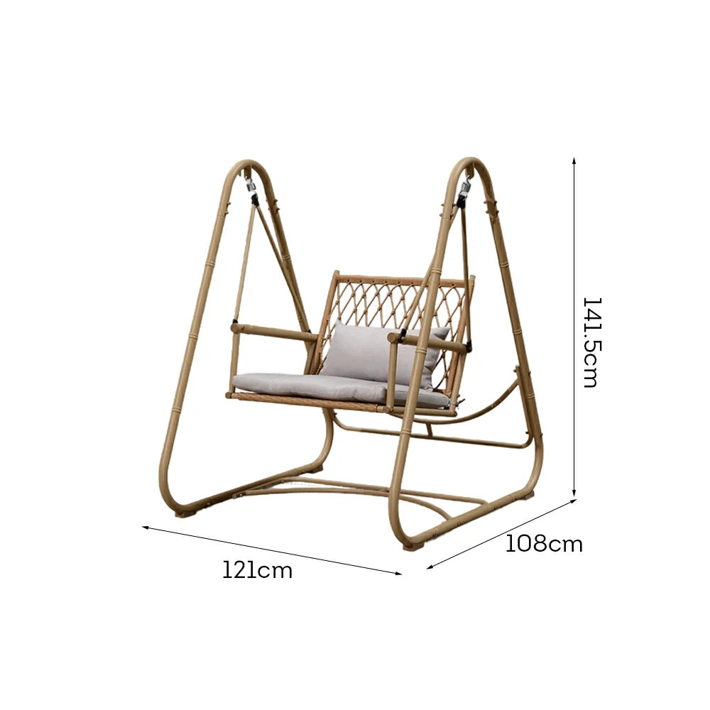 SOLARA Single Swing Chair - Handwoven Bamboo Rattan Design, Durable Alloy Steel Frame, 121cm Relaxing Garden & Patio Seating - Yellow