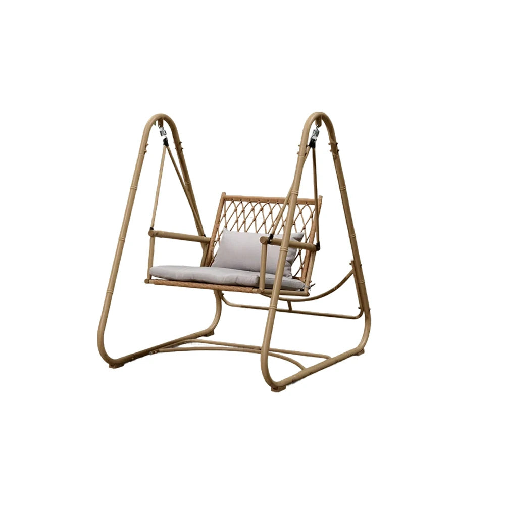 SOLARA Single Swing Chair - Handwoven Bamboo Rattan Design, Durable Alloy Steel Frame, 121cm Relaxing Garden & Patio Seating - Yellow