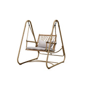 SOLARA Single Swing Chair - Handwoven Bamboo Rattan Design, Durable Alloy Steel Frame, 121cm Relaxing Garden & Patio Seating - Yellow