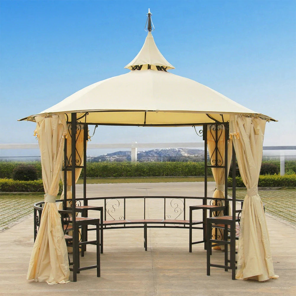 SOLARA Outdoor Pavilion – Large 4m Round Heavy-Duty Gazebo with Reinforced Steel Frame and Waterproof & Mesh Curtains - Yellow
