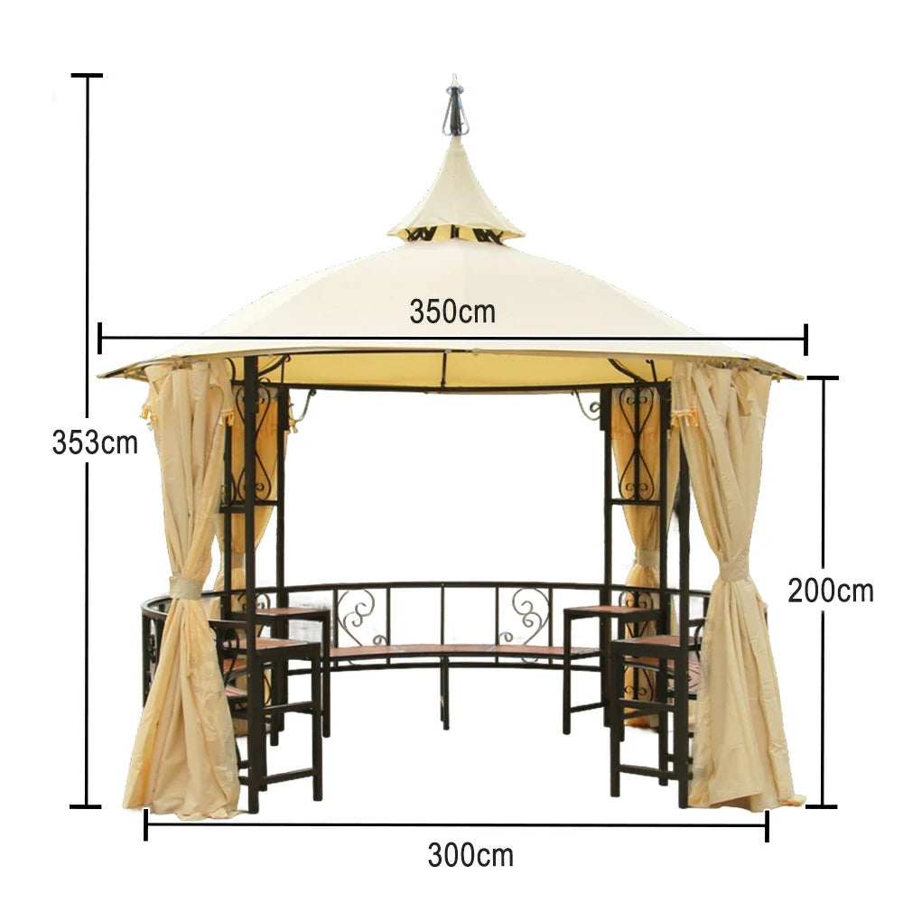SOLARA Outdoor Pavilion – Large 4m Round Heavy-Duty Gazebo with Reinforced Steel Frame and Waterproof & Mesh Curtains - Yellow