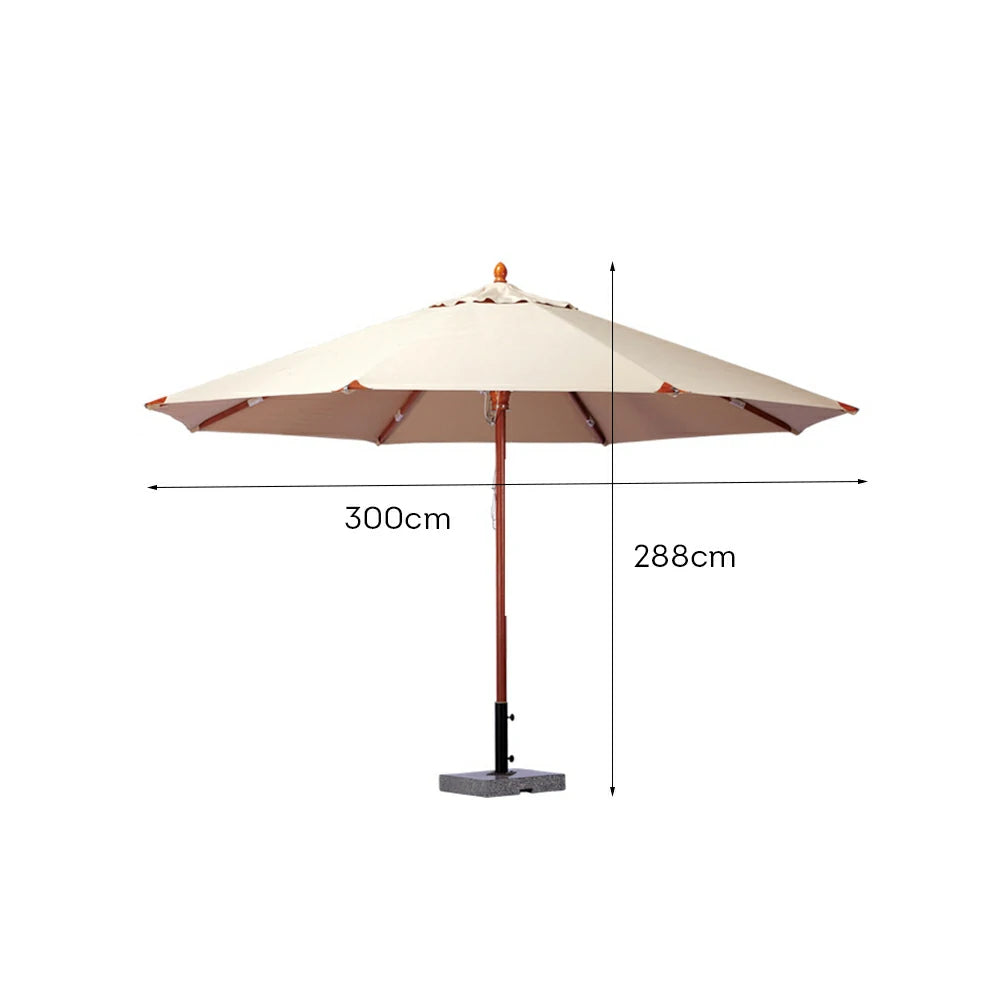 SOLARA Outdoor Patio Umbrella - 3m Round Canopy with Reinforced 8-Rib Design, Adjustable Aluminium Alloy Fittings, Sunshade & Rain Protection, 60kg Marble Base - White