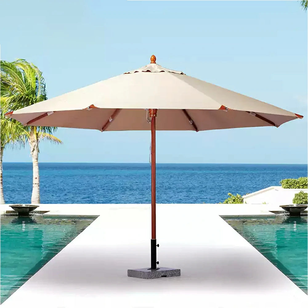 SOLARA Outdoor Patio Umbrella - 3m Round Canopy with Reinforced 8-Rib Design, Adjustable Aluminium Alloy Fittings, Sunshade & Rain Protection, 60kg Marble Base - White
