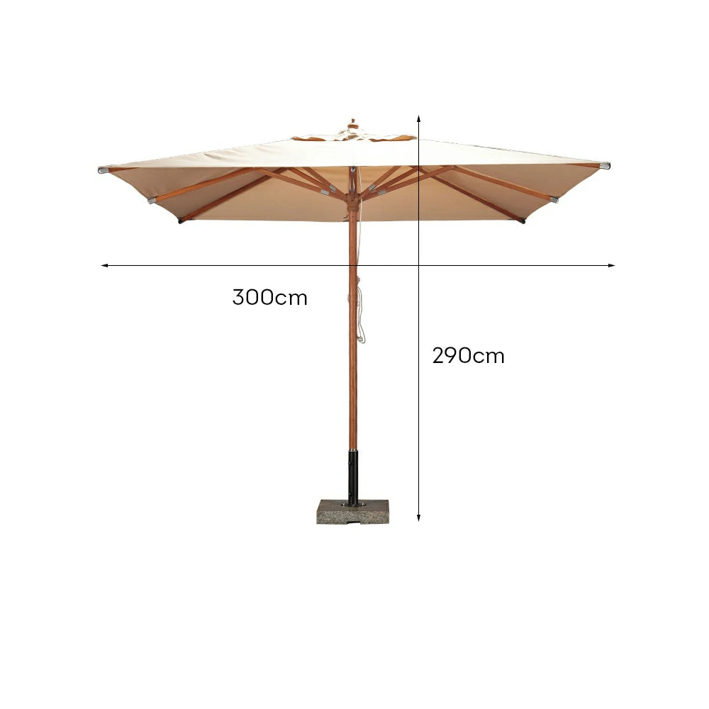 SOLARA Outdoor Patio Umbrella - 3m Square Canopy with Reinforced 8-Rib Design, Adjustable Aluminium Alloy Fittings, Sunshade & Rain Protection, 60kg Marble Base - White