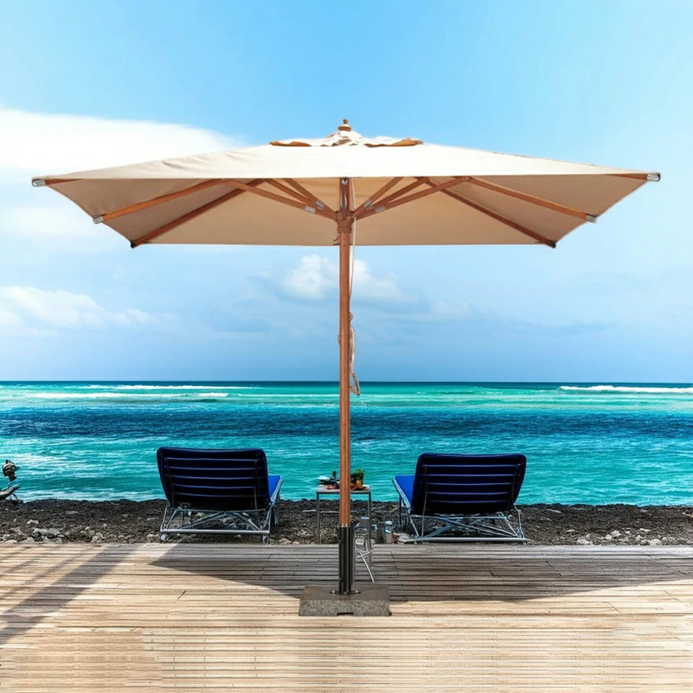 SOLARA Outdoor Patio Umbrella - 3m Square Canopy with Reinforced 8-Rib Design, Adjustable Aluminium Alloy Fittings, Sunshade & Rain Protection, 60kg Marble Base - White