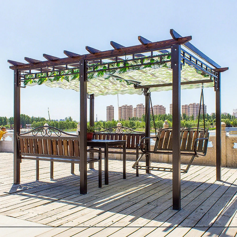 SOLARA Outdoor Canopy - Multi-Functional Pavilion with Reinforced Aluminium Frame, Expandable UV-Resistant Canopy, Climbing Plant-Friendly Design - Brown