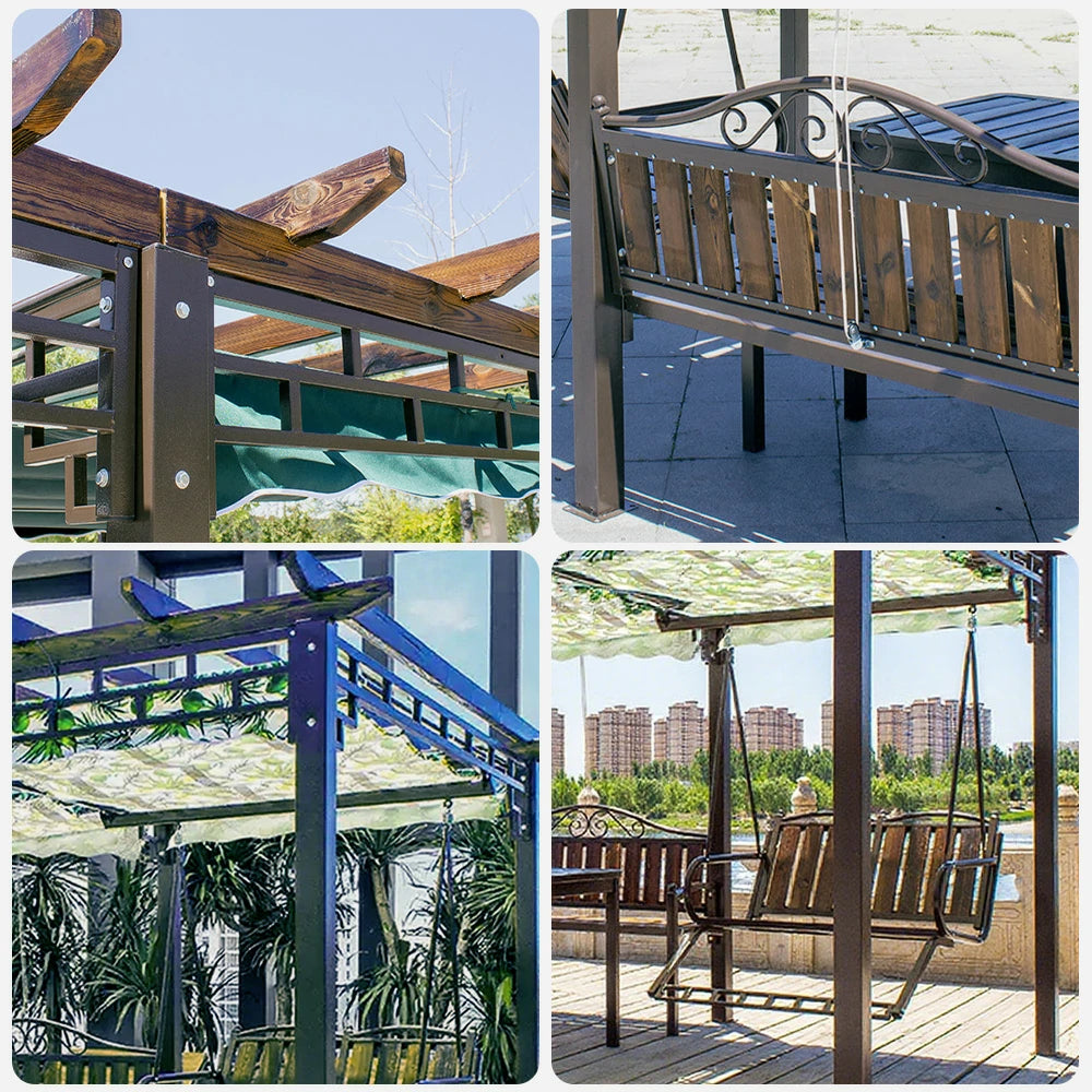 SOLARA Outdoor Canopy - Multi-Functional Pavilion with Reinforced Aluminium Frame, Expandable UV-Resistant Canopy, Climbing Plant-Friendly Design - Brown