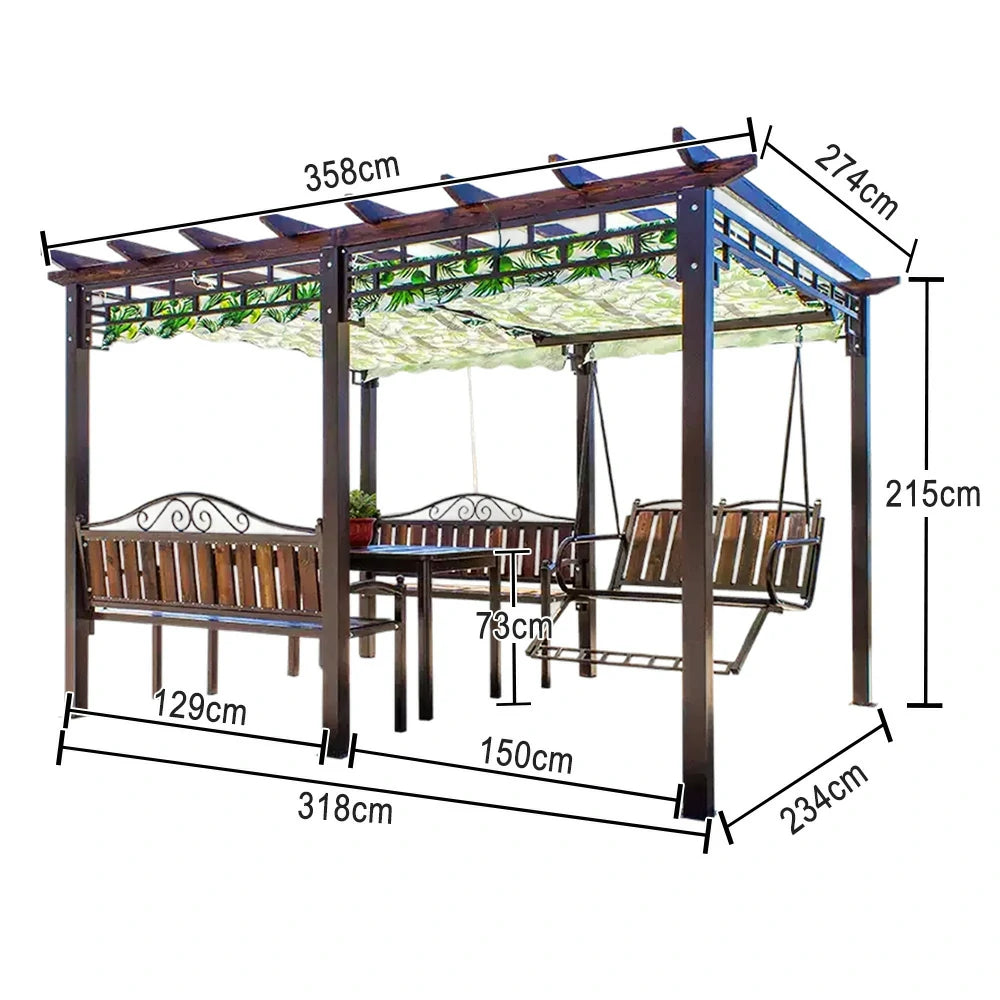 SOLARA Outdoor Canopy - Multi-Functional Pavilion with Reinforced Aluminium Frame, Expandable UV-Resistant Canopy, Climbing Plant-Friendly Design - Brown
