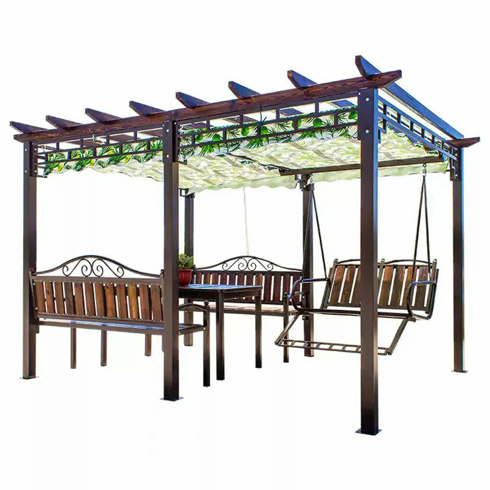 SOLARA Outdoor Canopy - Multi-Functional Pavilion with Reinforced Aluminium Frame, Expandable UV-Resistant Canopy, Climbing Plant-Friendly Design - Brown