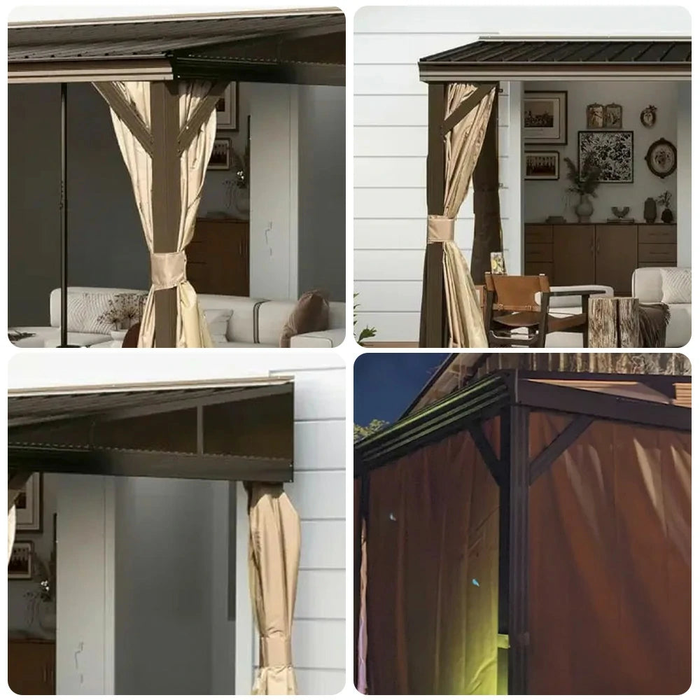 SOLARA Outdoor Canopy - High-Low Design with Reinforced Aluminium Frame & Dual Curtains - Brown