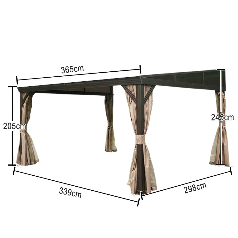 SOLARA Outdoor Canopy - High-Low Design with Reinforced Aluminium Frame & Dual Curtains - Brown