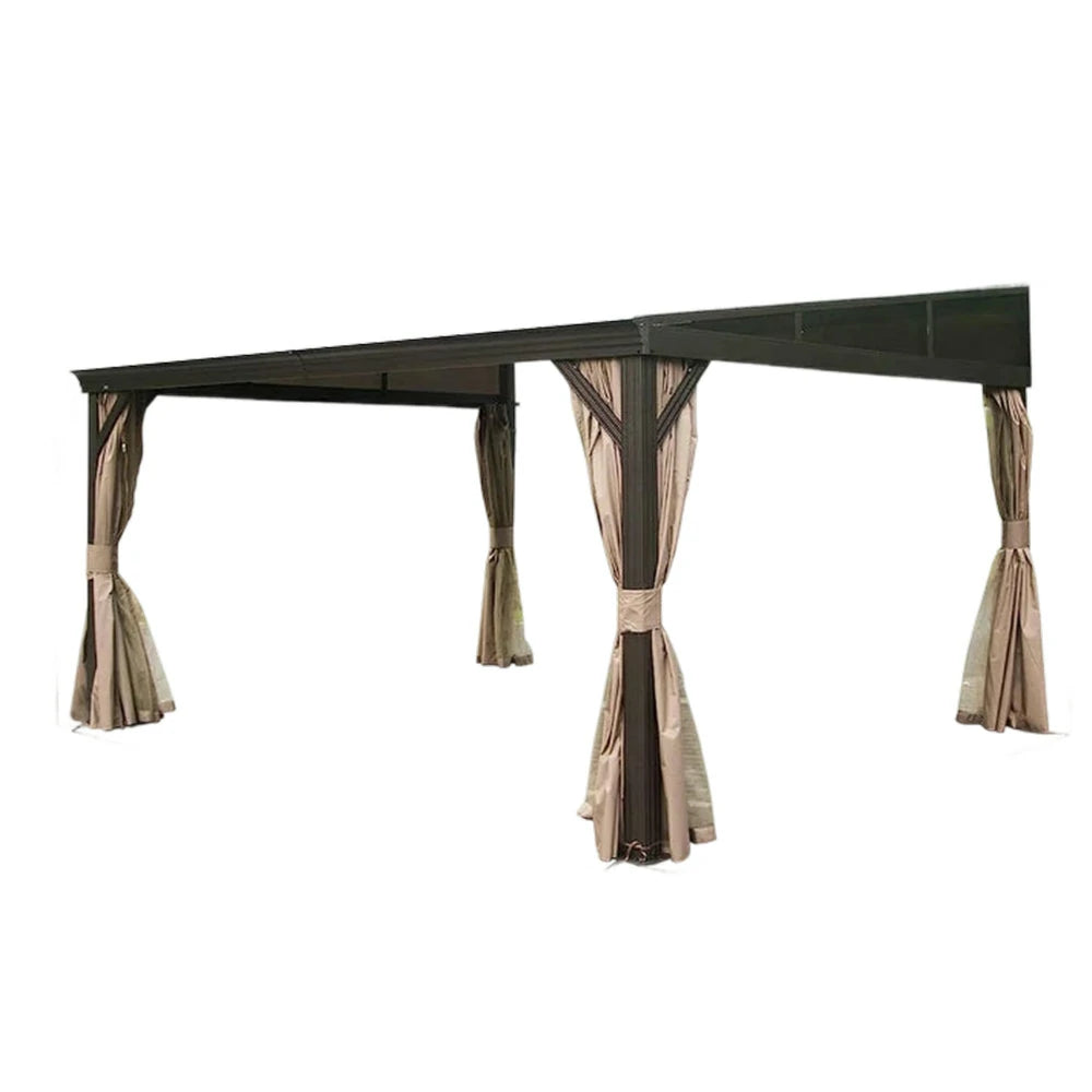 SOLARA Outdoor Canopy - High-Low Design with Reinforced Aluminium Frame & Dual Curtains - Brown