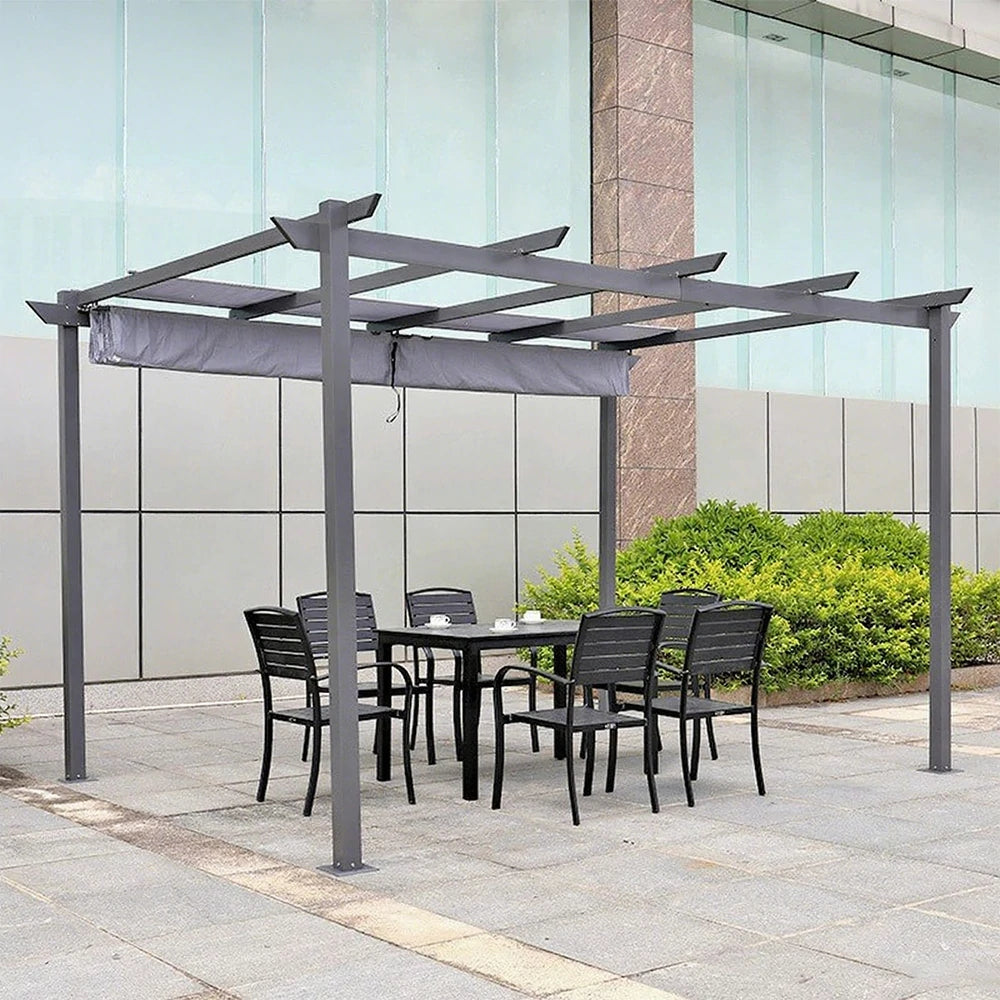 SOLARA Outdoor Canopy - Retractable Pavilion with Aluminium Frame, Foldable Canopy Roof 3x4m - Grey