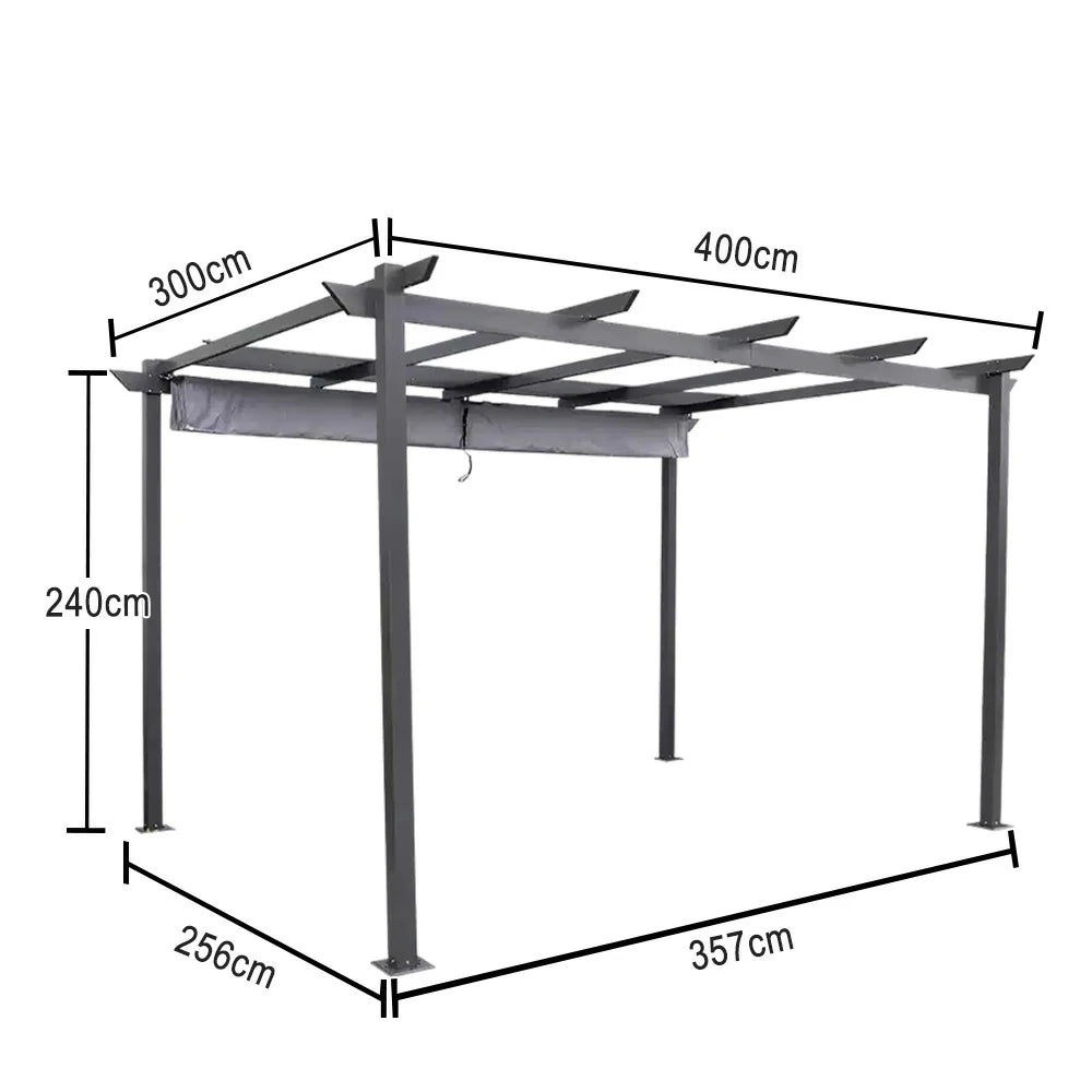 SOLARA Outdoor Canopy - Retractable Pavilion with Aluminium Frame, Foldable Canopy Roof 3x4m - Grey