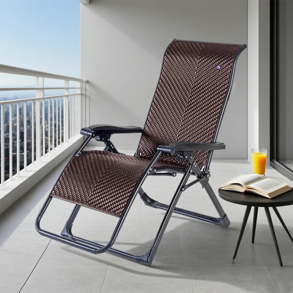 SOLARA Foldable Outdoor Lounge Chair – Solid Wood & PE Rattan, Adjustable Reclining Design, Space-Saving Storage, 150kg Max Load - Brown