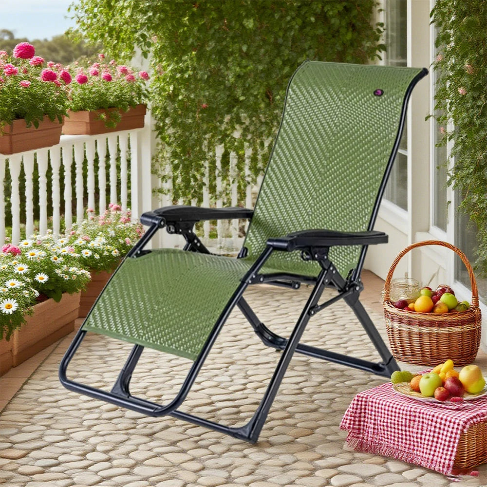 SOLARA Foldable Outdoor Lounge Chair – Solid Wood & PE Rattan, Adjustable Reclining Design, Space-Saving Storage, 150kg Max Load - Green
