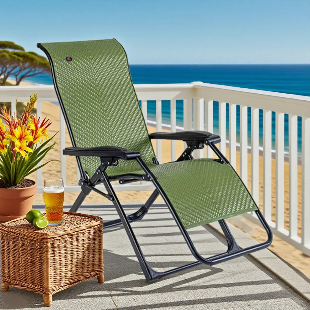 SOLARA Foldable Outdoor Lounge Chair – Solid Wood & PE Rattan, Adjustable Reclining Design, Space-Saving Storage, 150kg Max Load - Green