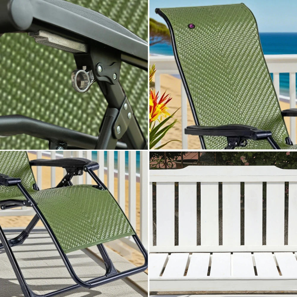 SOLARA Foldable Outdoor Lounge Chair – Solid Wood & PE Rattan, Adjustable Reclining Design, Space-Saving Storage, 150kg Max Load - Green