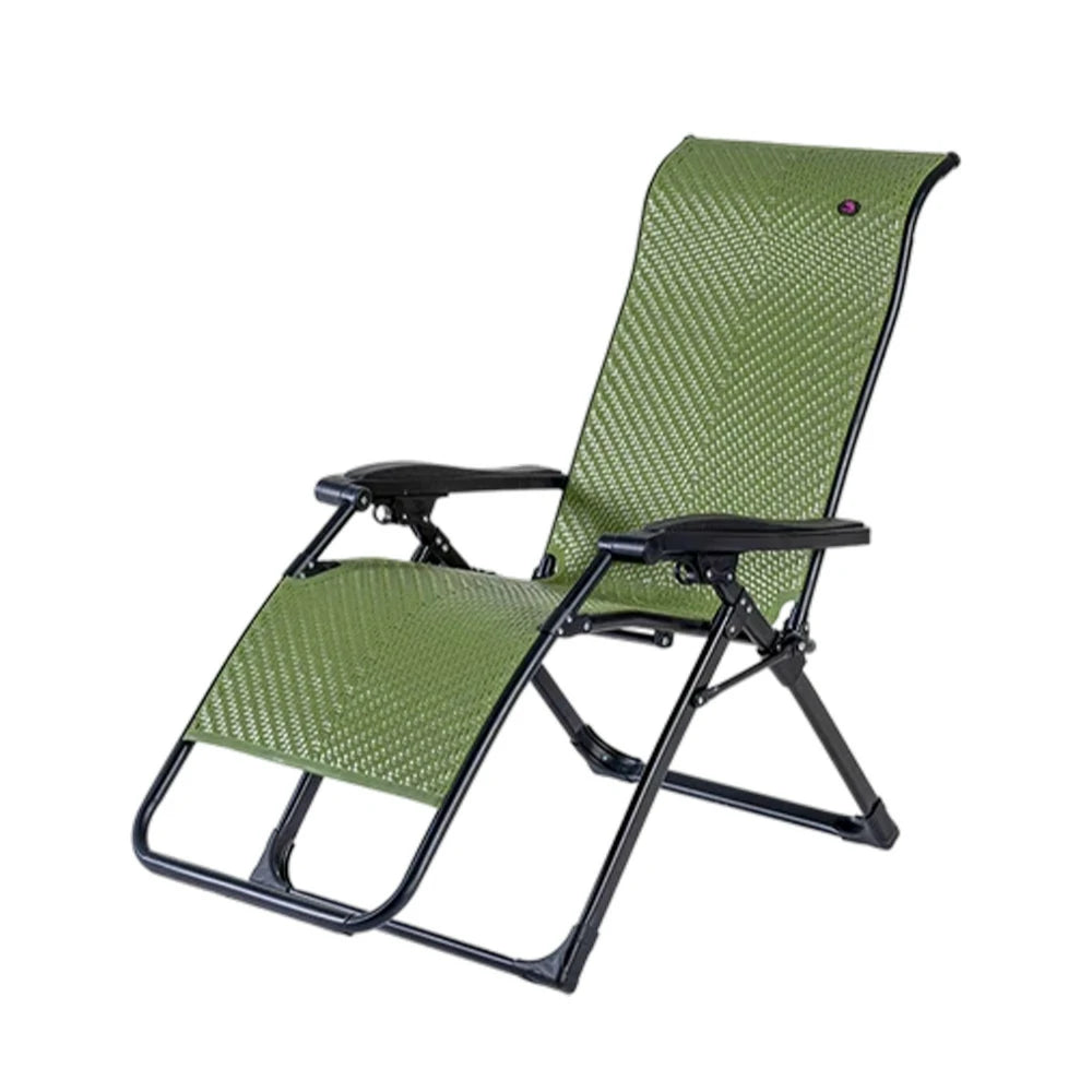 SOLARA Foldable Outdoor Lounge Chair – Solid Wood & PE Rattan, Adjustable Reclining Design, Space-Saving Storage, 150kg Max Load - Green