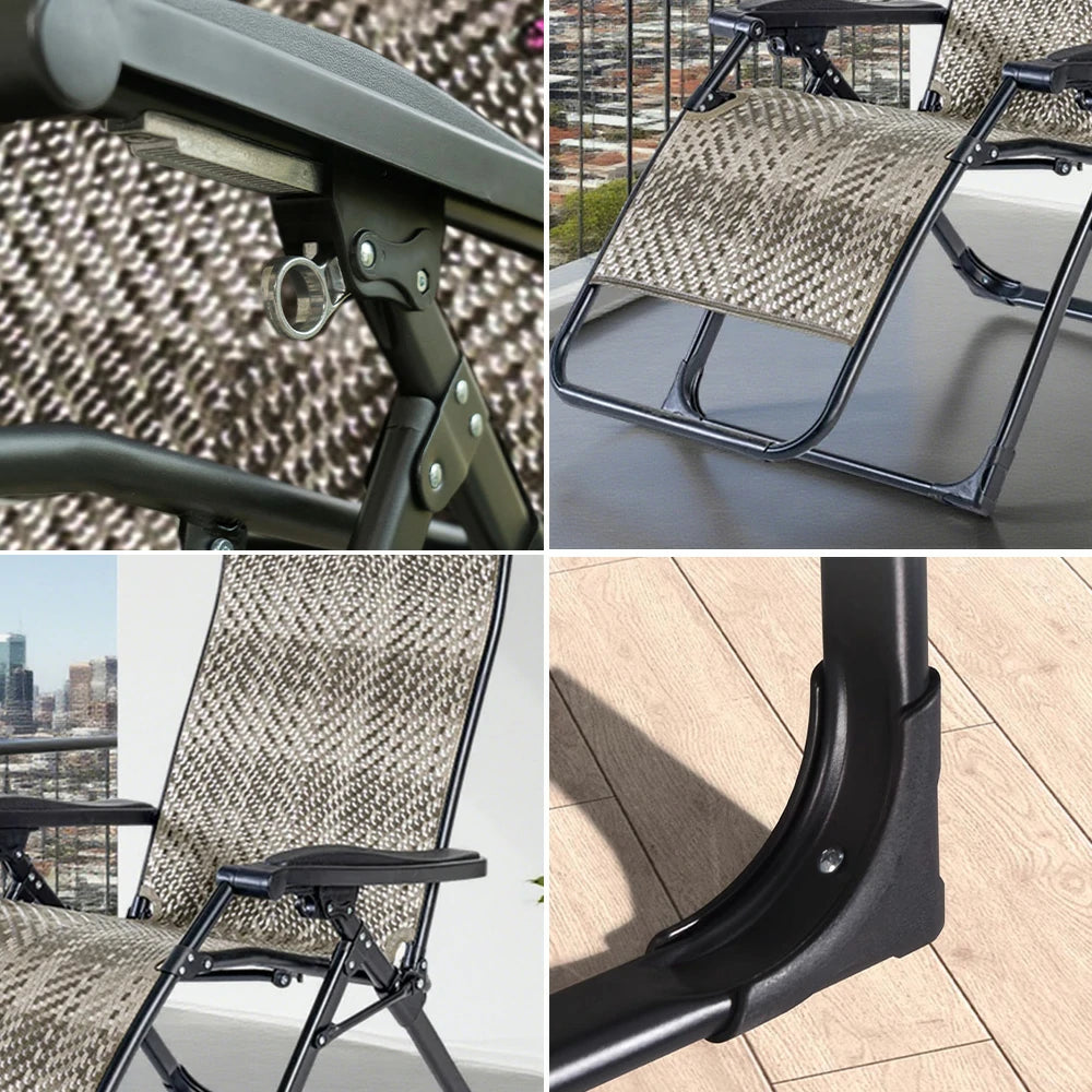 SOLARA Foldable Outdoor Lounge Chair – Solid Wood & PE Rattan, Adjustable Reclining Design, Space-Saving Storage, 150kg Max Load - Grey