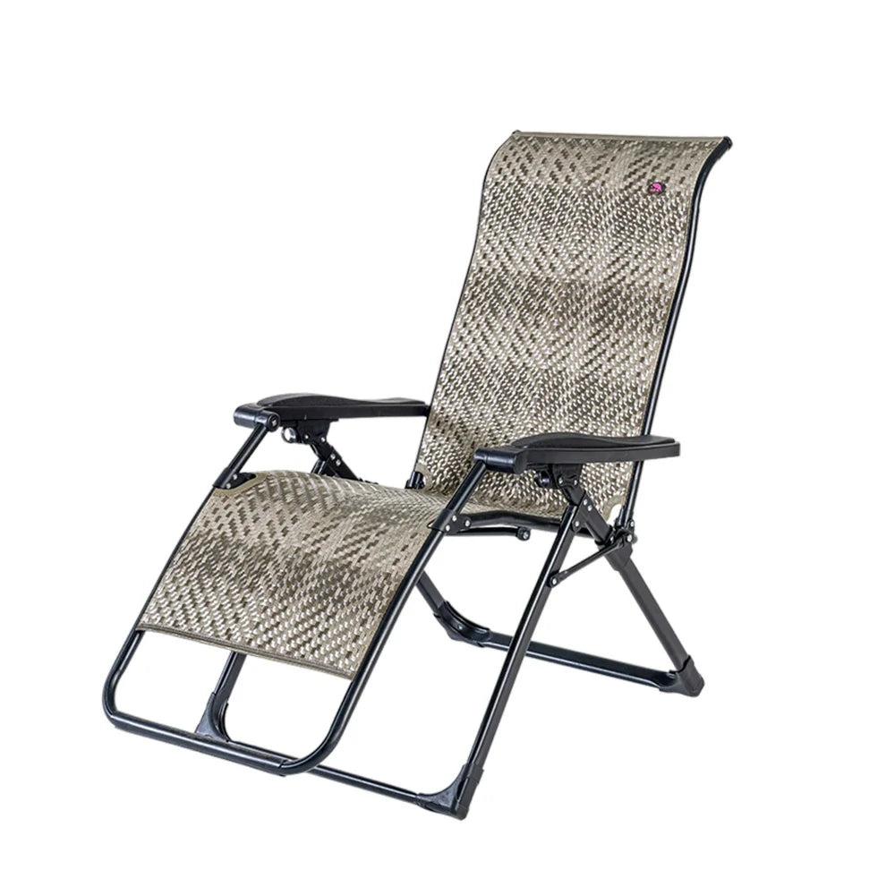 SOLARA Foldable Outdoor Lounge Chair – Solid Wood & PE Rattan, Adjustable Reclining Design, Space-Saving Storage, 150kg Max Load - Grey