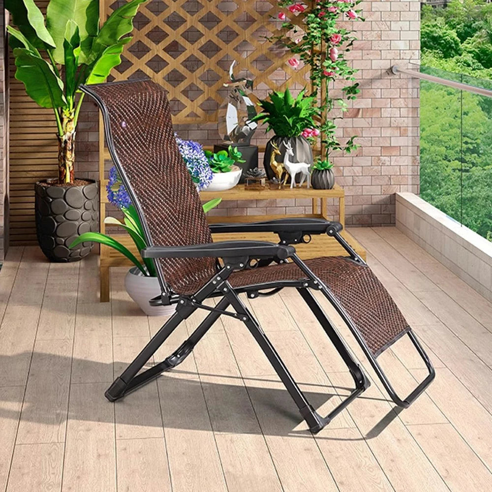 SOLARA Foldable Outdoor Lounge Chair – Solid Wood & PE Rattan, Adjustable Reclining Design, Space-Saving Storage, 150kg Max Load - Light Brown